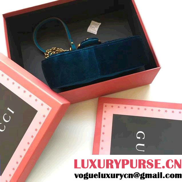 Gucci GG Marmont Matelassé Chevron Velvet Mini Chain Shoulder Bag 446744 Blue 2016