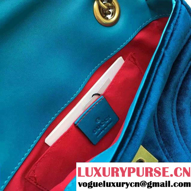 Gucci GG Marmont Matelassé Chevron Velvet Mini Chain Shoulder Bag 446744 Blue 2016