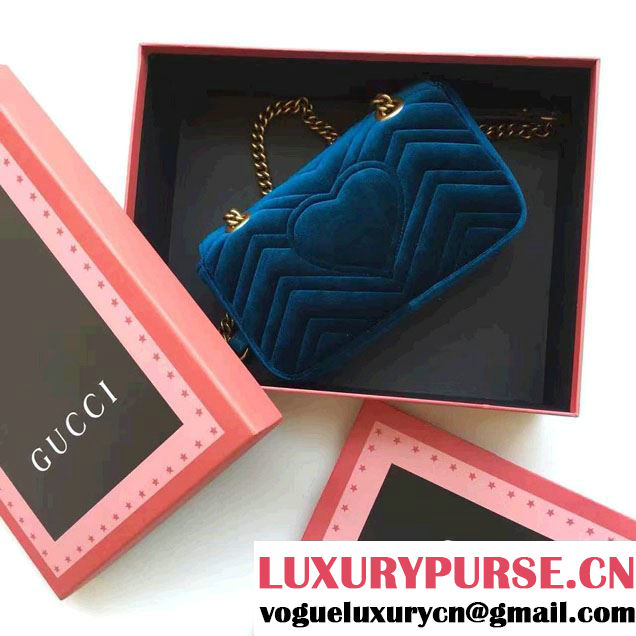 Gucci GG Marmont Matelassé Chevron Velvet Mini Chain Shoulder Bag 446744 Blue 2016