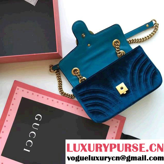 Gucci GG Marmont Matelassé Chevron Velvet Mini Chain Shoulder Bag 446744 Blue 2016