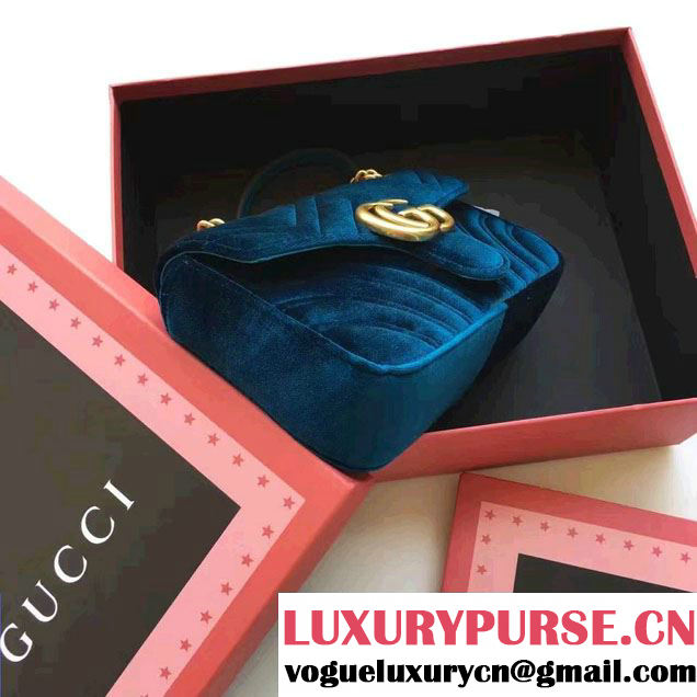 Gucci GG Marmont Matelassé Chevron Velvet Mini Chain Shoulder Bag 446744 Blue 2016