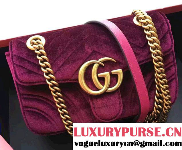 Gucci GG Marmont Matelassé Chevron Velvet Mini Chain Shoulder Bag 446744 Purple 2016