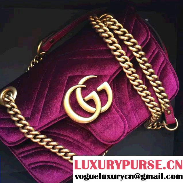 Gucci GG Marmont Matelassé Chevron Velvet Mini Chain Shoulder Bag 446744 Purple 2016