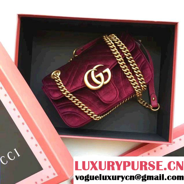 Gucci GG Marmont Matelassé Chevron Velvet Mini Chain Shoulder Bag 446744 Purple 2016