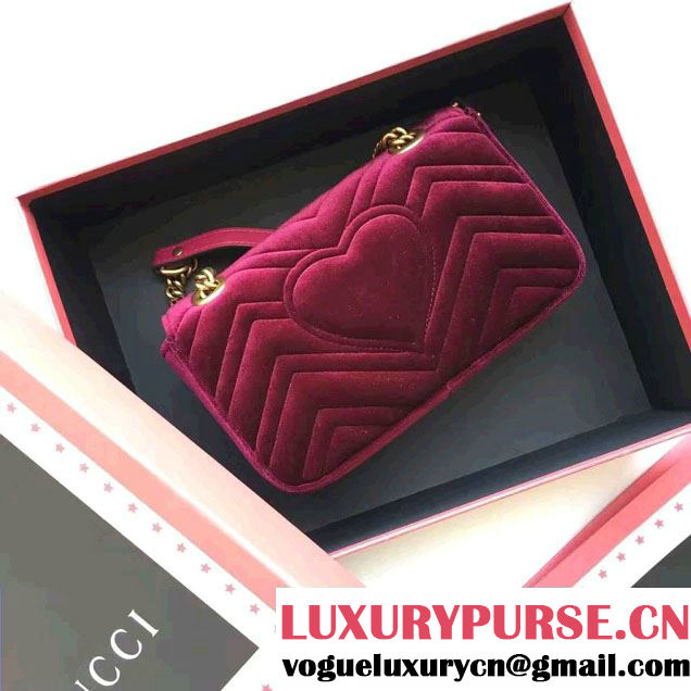 Gucci GG Marmont Matelassé Chevron Velvet Mini Chain Shoulder Bag 446744 Purple 2016