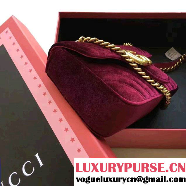 Gucci GG Marmont Matelassé Chevron Velvet Mini Chain Shoulder Bag 446744 Purple 2016