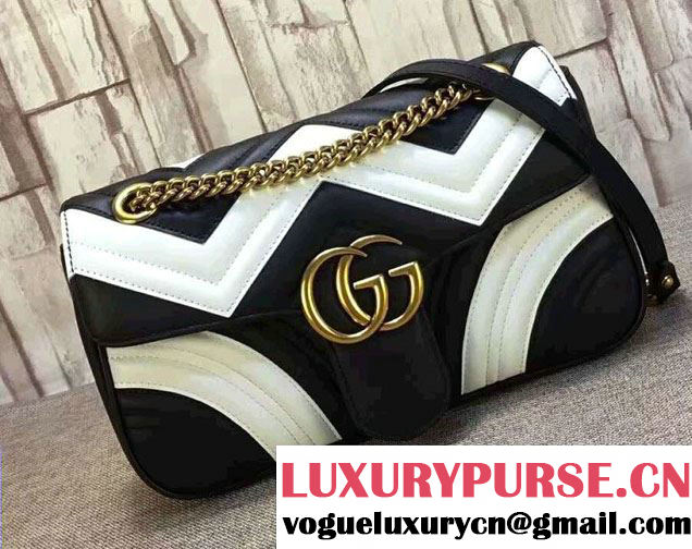 Gucci GG Marmont Matelassé Chevron Small Chain Shoulder Bag 443497 Black/White 2016