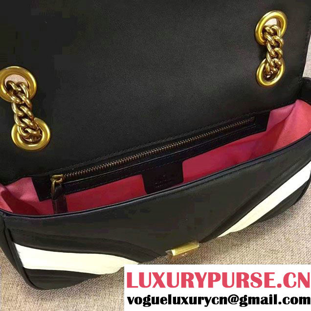 Gucci GG Marmont Matelassé Chevron Small Chain Shoulder Bag 443497 Black/White 2016