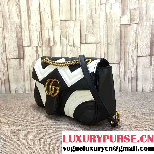 Gucci GG Marmont Matelassé Chevron Small Chain Shoulder Bag 443497 Black/White 2016