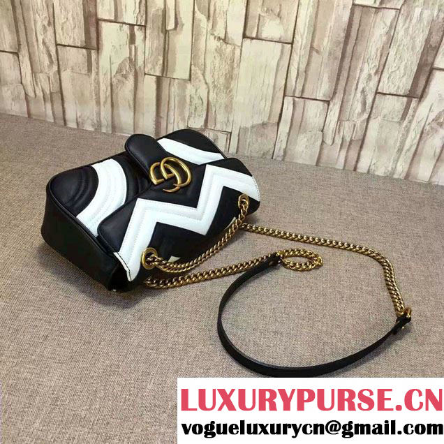 Gucci GG Marmont Matelassé Chevron Small Chain Shoulder Bag 443497 Black/White 2016