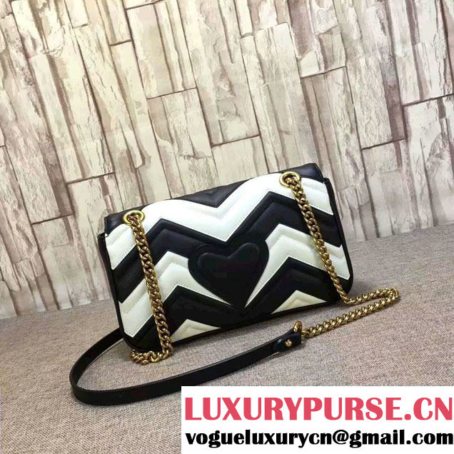 Gucci GG Marmont Matelassé Chevron Small Chain Shoulder Bag 443497 Black/White 2016