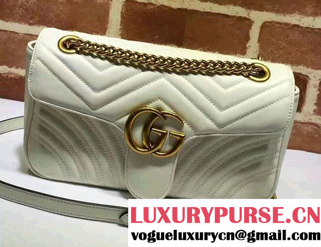 Gucci GG Marmont Matelassé Chevron Small Chain Shoulder Bag 443497 White 2016