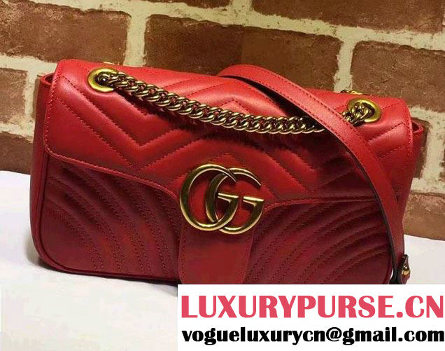 Gucci GG Marmont Matelassé Chevron Small Chain Shoulder Bag 443497 Red 2016