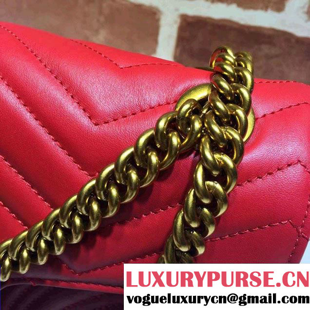 Gucci GG Marmont Matelassé Chevron Small Chain Shoulder Bag 443497 Red 2016