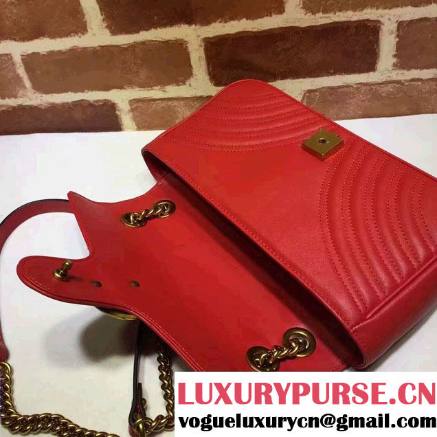Gucci GG Marmont Matelassé Chevron Small Chain Shoulder Bag 443497 Red 2016