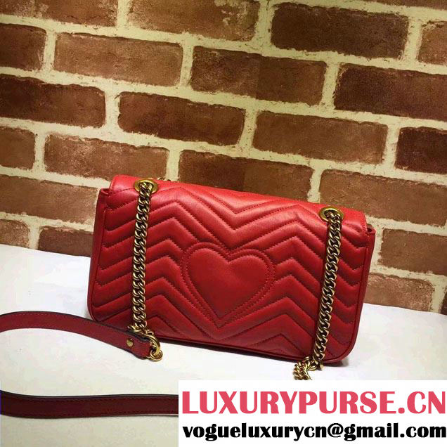Gucci GG Marmont Matelassé Chevron Small Chain Shoulder Bag 443497 Red 2016