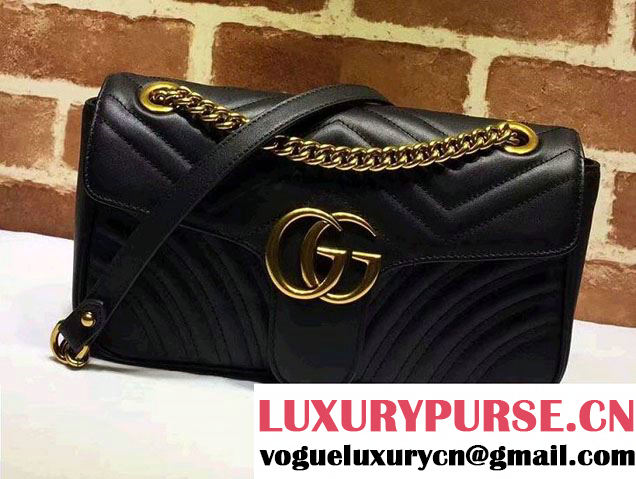 Gucci GG Marmont Matelassé Chevron Small Chain Shoulder Bag 443497 Black 2016