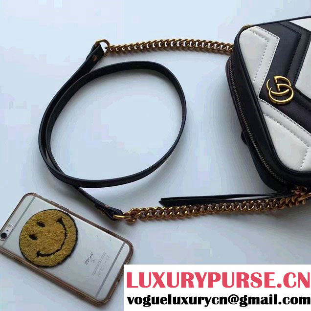 Gucci GG Marmont Matelassé Chevron Mini Chain Shoulder Camera Bag 448065 Black/White 2016