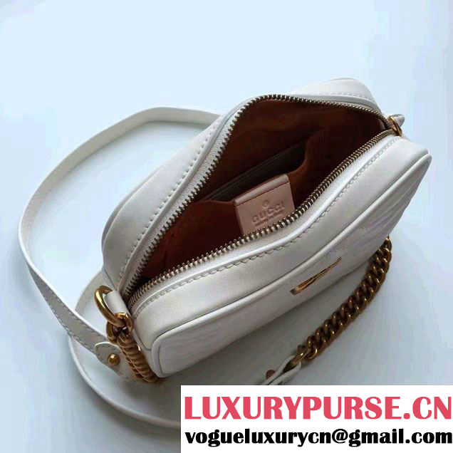 Gucci GG Marmont Matelassé Chevron Mini Chain Shoulder Camera Bag 448065 White 2016