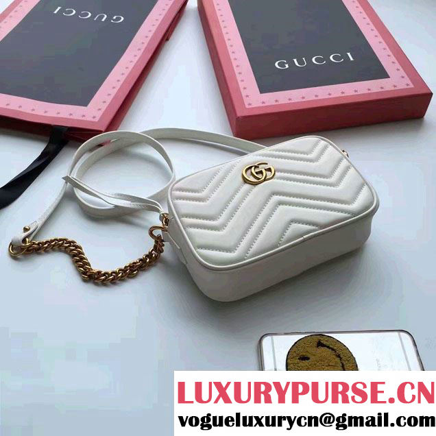 Gucci GG Marmont Matelassé Chevron Mini Chain Shoulder Camera Bag 448065 White 2016