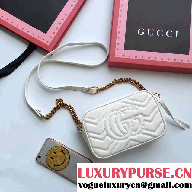 Gucci GG Marmont Matelassé Chevron Mini Chain Shoulder Camera Bag 448065 White 2016