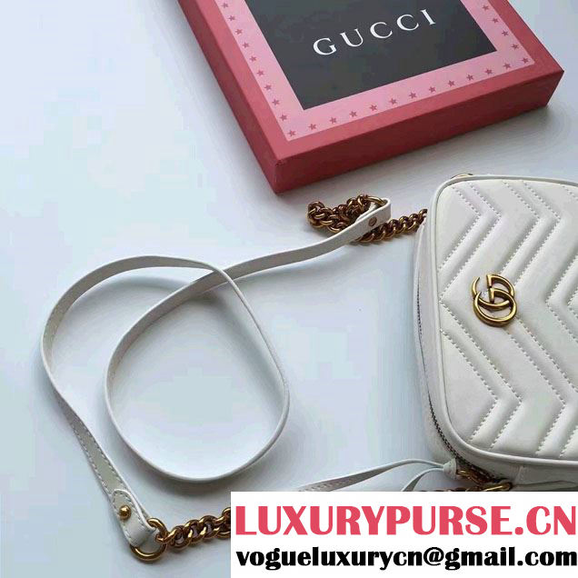 Gucci GG Marmont Matelassé Chevron Mini Chain Shoulder Camera Bag 448065 White 2016