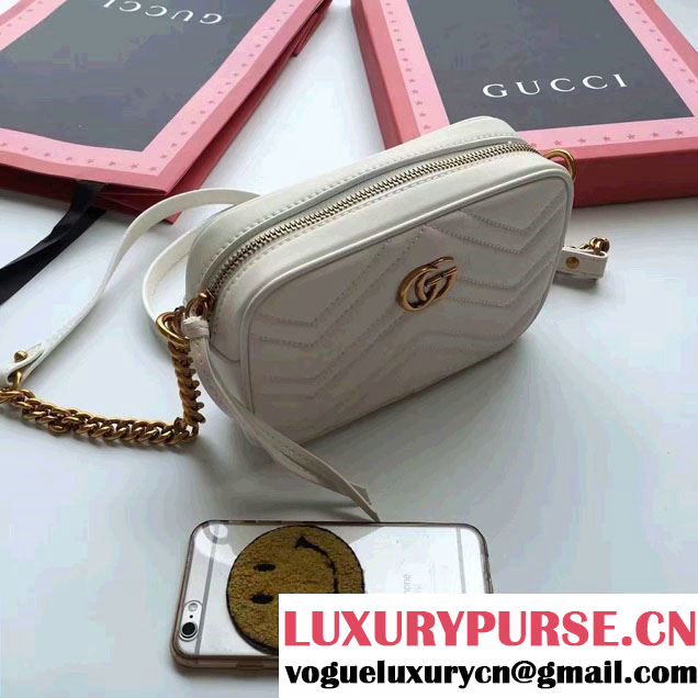 Gucci GG Marmont Matelassé Chevron Mini Chain Shoulder Camera Bag 448065 White 2016