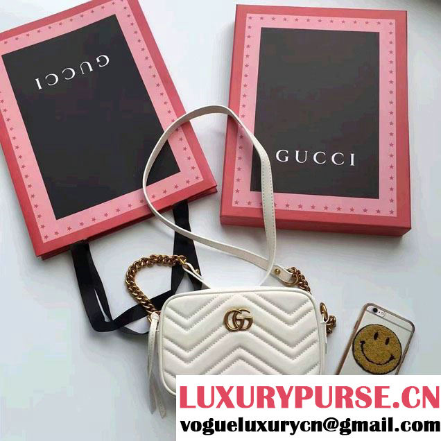 Gucci GG Marmont Matelassé Chevron Mini Chain Shoulder Camera Bag 448065 White 2016