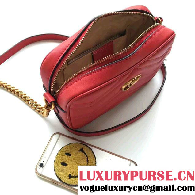 Gucci GG Marmont Matelassé Chevron Mini Chain Shoulder Camera Bag 448065 Red 2016