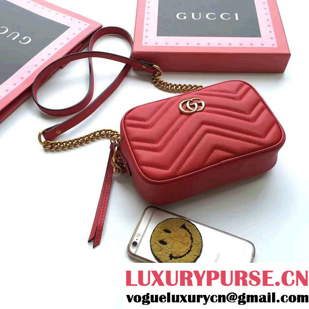 Gucci GG Marmont Matelassé Chevron Mini Chain Shoulder Camera Bag 448065 Red 2016