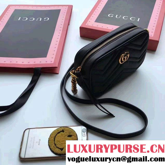 Gucci GG Marmont Matelassé Chevron Mini Chain Shoulder Camera Bag 448065 Black 2016