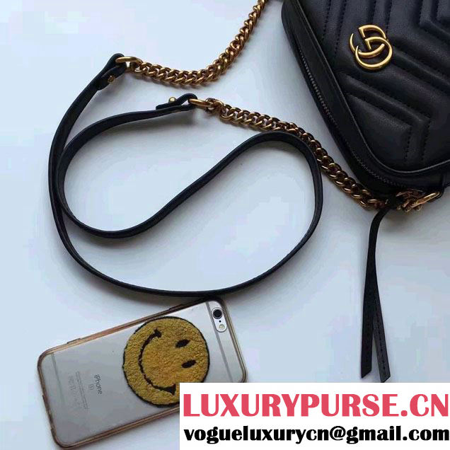 Gucci GG Marmont Matelassé Chevron Mini Chain Shoulder Camera Bag 448065 Black 2016