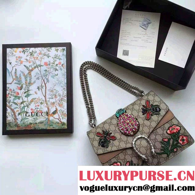 Gucci Sequins Butterfly And Ananas Embroidered Dionysus GG Supreme Medium Bag 400235 2016