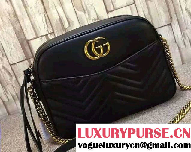 Gucci GG Marmont Matelassé Chevron Shoulder Medium Bag 443499 Black 2016