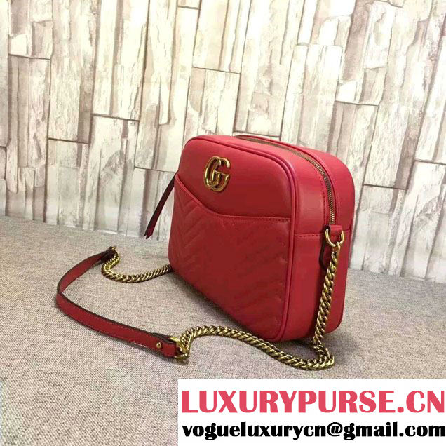 Gucci GG Marmont Matelassé Chevron Shoulder Medium Bag 443499 Red 2016