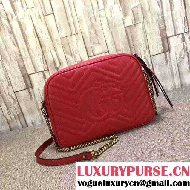 Gucci GG Marmont Matelassé Chevron Shoulder Medium Bag 443499 Red 2016