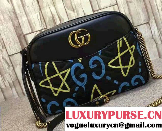 Gucci GG Marmont Matelassé Chevron Shoulder Medium Bag 443499 GucciGhost Black 2016