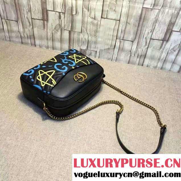 Gucci GG Marmont Matelassé Chevron Shoulder Medium Bag 443499 GucciGhost Black 2016