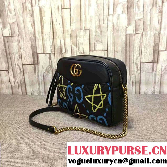 Gucci GG Marmont Matelassé Chevron Shoulder Medium Bag 443499 GucciGhost Black 2016