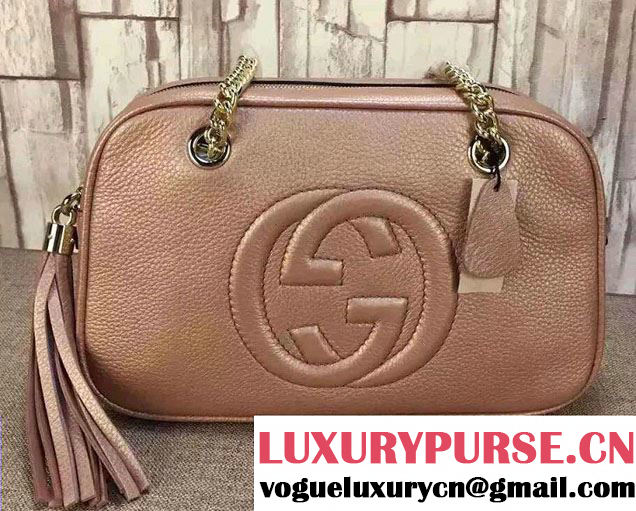 Gucci Soho Leather Shoulder Small Bag With Double Chain Straps 308983 Pink Gold