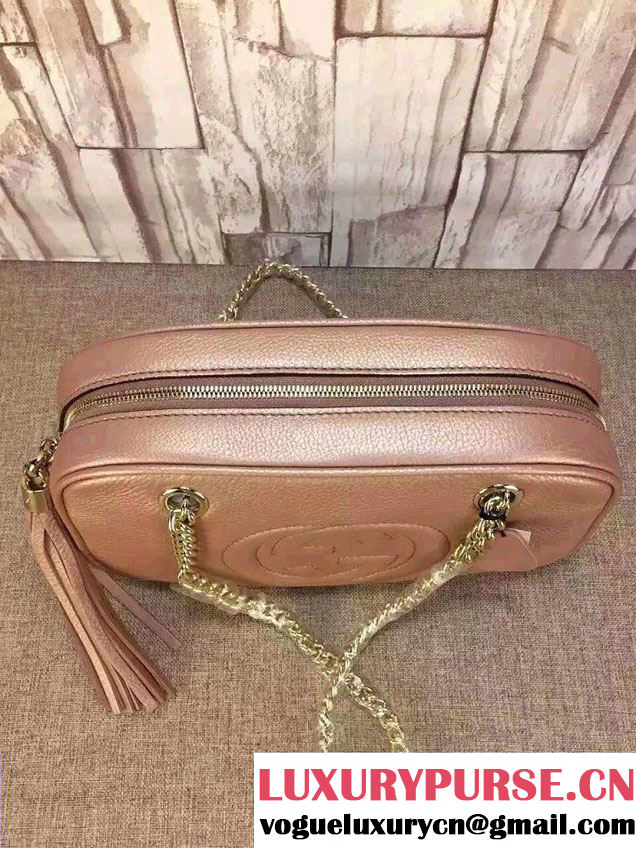 Gucci Soho Leather Shoulder Small Bag With Double Chain Straps 308983 Pink Gold