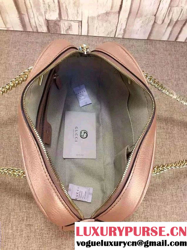 Gucci Soho Leather Shoulder Small Bag With Double Chain Straps 308983 Pink Gold