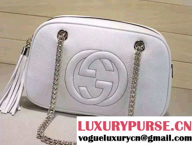 Gucci Soho Leather Shoulder Small Bag With Double Chain Straps 308983 White