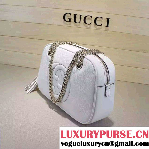Gucci Soho Leather Shoulder Small Bag With Double Chain Straps 308983 White