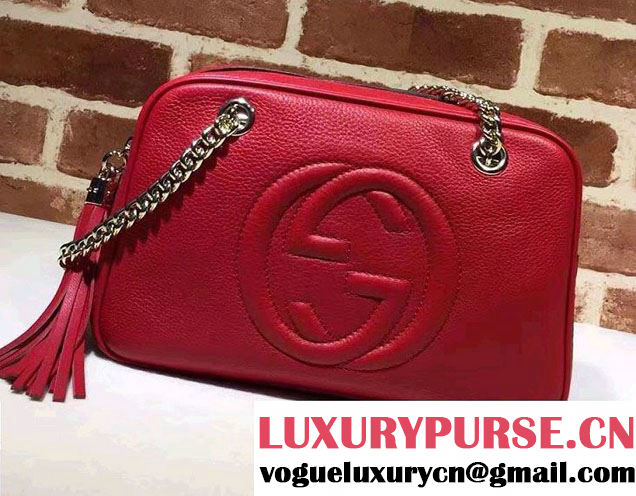 Gucci Soho Leather Shoulder Small Bag With Double Chain Straps 308983 Red