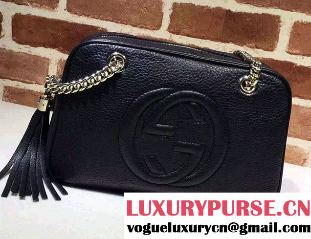 Gucci Soho Leather Shoulder Small Bag With Double Chain Straps 308983 Black
