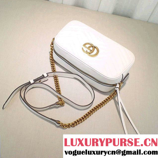 Gucci GG Marmont Matelassé Chevron Shoulder Small Bag 447632 White 2016