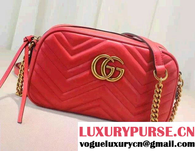 Gucci GG Marmont Matelassé Chevron Shoulder Small Bag 447632 Red 2016