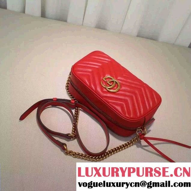 Gucci GG Marmont Matelassé Chevron Shoulder Small Bag 447632 Red 2016