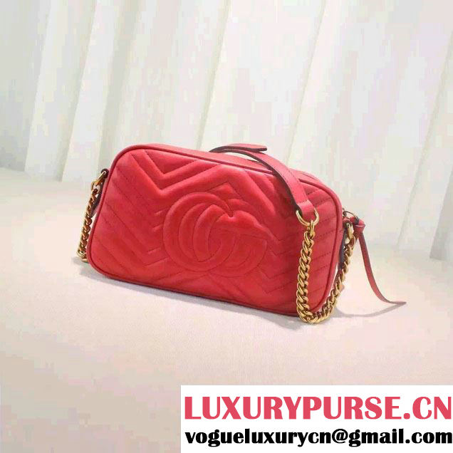 Gucci GG Marmont Matelassé Chevron Shoulder Small Bag 447632 Red 2016